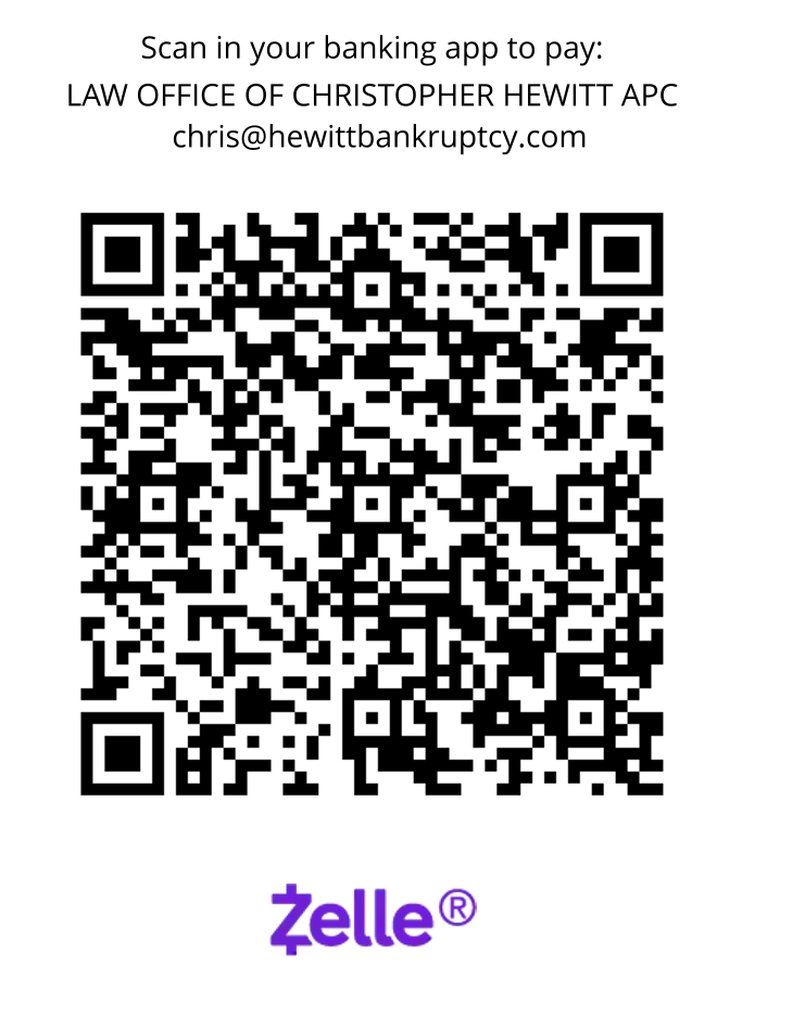 Zelle: chris@hewittbankruptcy.com